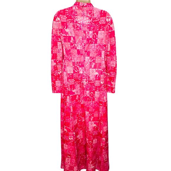 Vintage 70s Handmade Maxi Dress Long Sleeve Pink Patchwork V-Neck Size S - Picture 2 of 8